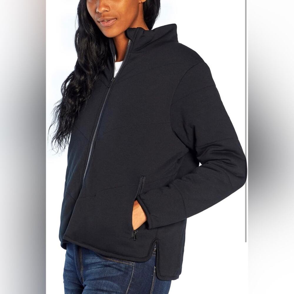 Three Dots Quilted Long Sleeves Zipper Pockets Black Jacket Women's Size M NWT - Picture 2 of 10